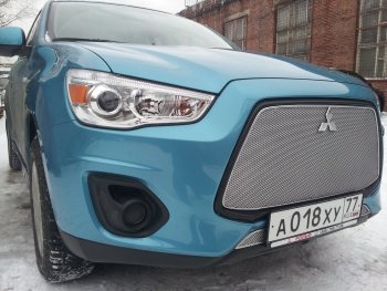 5 999 р. Защитная сетка в бампер (верх, ячейка 4х10 мм) Alfeco Премиум Mitsubishi ASX 1-ый рестайлинг (2013-2016) (Хром)  с доставкой в г. Владивосток. Увеличить фотографию 2