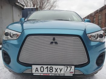 5 999 р. Защитная сетка в бампер (верх, ячейка 4х10 мм) Alfeco Премиум Mitsubishi ASX 1-ый рестайлинг (2013-2016) (Хром)  с доставкой в г. Владивосток. Увеличить фотографию 4