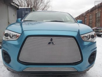 4 299 р. Защитная сетка в бампер (низ, ячейка 4х10 мм) Alfeco Премиум  Mitsubishi ASX (2013-2016) 1-ый рестайлинг (Хром)  с доставкой в г. Владивосток. Увеличить фотографию 3