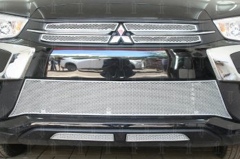 Защитная сетка в бампер (верх, 4 части, ячейка 4х10 мм) Alfeco Премиум Mitsubishi ASX 2-ой рестайлинг (2017-2020) ()