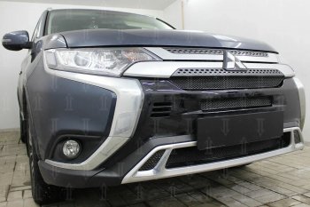 9 499 р. Защитная сетка в бампер (3 части, ячейка 4х10 мм) Alfeco Премиум Mitsubishi Outlander GF 3-ий рестайлинг (2018-2022) (Чёрная)  с доставкой в г. Владивосток. Увеличить фотографию 2