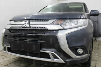 9 499 р. Защитная сетка в бампер (3 части, ячейка 4х10 мм) Alfeco Премиум Mitsubishi Outlander GF 3-ий рестайлинг (2018-2022) (Чёрная)  с доставкой в г. Владивосток. Увеличить фотографию 4