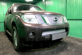 4 949 р. Защитная сетка в бампер (низ, ячейка 4х10 мм) Стрелка11 Премиум Nissan Pathfinder R51 рестайлинг (2009-2014) (Хром)  с доставкой в г. Владивосток. Увеличить фотографию 2