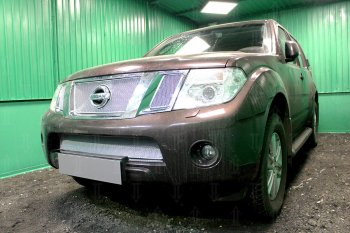 4 949 р. Защитная сетка в бампер (низ, ячейка 4х10 мм) Стрелка11 Премиум Nissan Pathfinder R51 рестайлинг (2009-2014) (Хром)  с доставкой в г. Владивосток. Увеличить фотографию 3