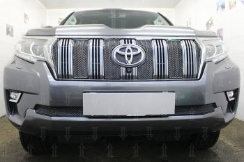 Защитная сетка в бампер (верх, ячейка 4х10 мм) Стрелка11 Премиум Toyota Land Cruiser Prado J150 2-ой рестайлинг (2017-2020)  (Чёрная)