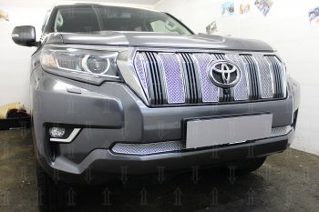 4 499 р. Защитная сетка в бампер (низ, ячейка 4х10 мм) Стрелка11 Премиум Toyota Land Cruiser Prado J150 2-ой рестайлинг (2017-2020) (Хром)  с доставкой в г. Владивосток. Увеличить фотографию 2