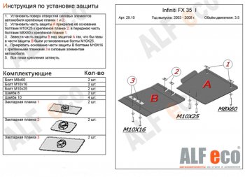 Защита КПП (V-4,5, 2 части) ALFECO INFINITI (Инфинити) FX45 (ФХ45)  S50 (2002-2009) S50 дорестайлинг, рестайлинг