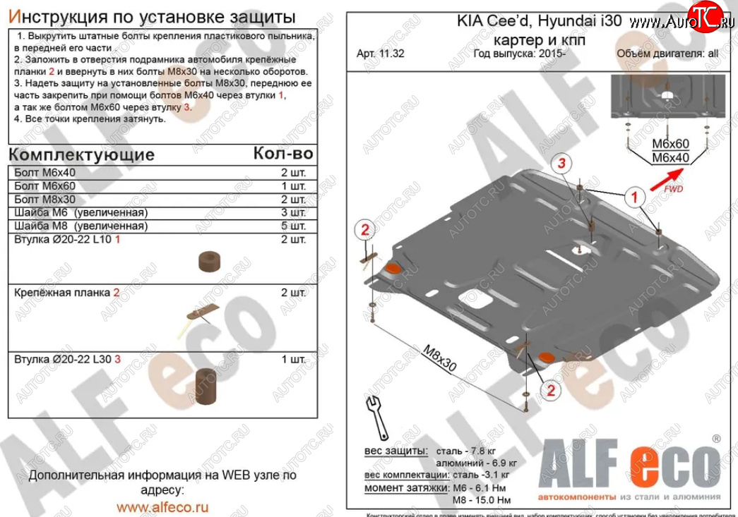 4 999 р. Защита картера двигателя и КПП Alfeco  KIA Ceed  2 JD (2015-2018) рестайлинг универсал, рестайлинг, хэтчбэк (Сталь 2 мм)  с доставкой в г. Владивосток