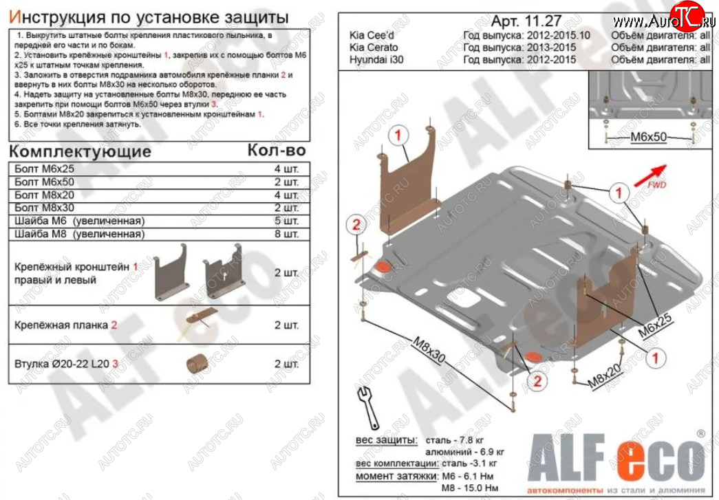 5 449 р. Защита картера двигателя и КПП Alfeco KIA Cerato 3 YD дорестайлинг седан (2013-2016) (Сталь 2 мм)  с доставкой в г. Владивосток