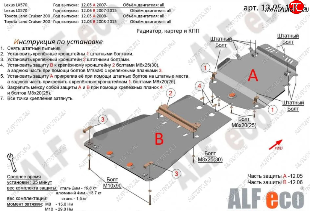 9 999 р. Защита картера, радиатора и КПП (V-5,7, 2 части) Alfeco  Lexus LX570  J200 (2007-2015) дорестайлинг, 1-ый рестайлинг (Сталь 2 мм)  с доставкой в г. Владивосток