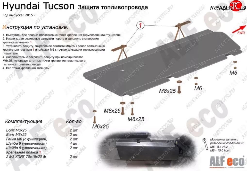 4 299 р. Защита топливопровода Alfeco  Hyundai Tucson  TL (2015-2021) дорестайлинг, рестайлинг (Алюминий 3 мм)  с доставкой в г. Владивосток