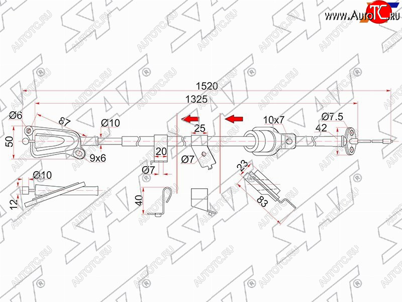 1 639 р. Трос ручника RH 2WD SAT  Nissan Wingroad  2 Y11 (1999-2005) дорестайлинг универсал, рестайлинг универсал (-Antiskid)  с доставкой в г. Владивосток