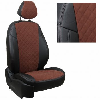 14 499 р. Чехлы на сиденья Алькантара ромб (к. Comfort Luxe экокожа) Автопилот  Уаз Патриот  23632 (2016-2025) 2-ой рестайлинг пикап (черный/шоколад)  с доставкой в г. Владивосток. Увеличить фотографию 2