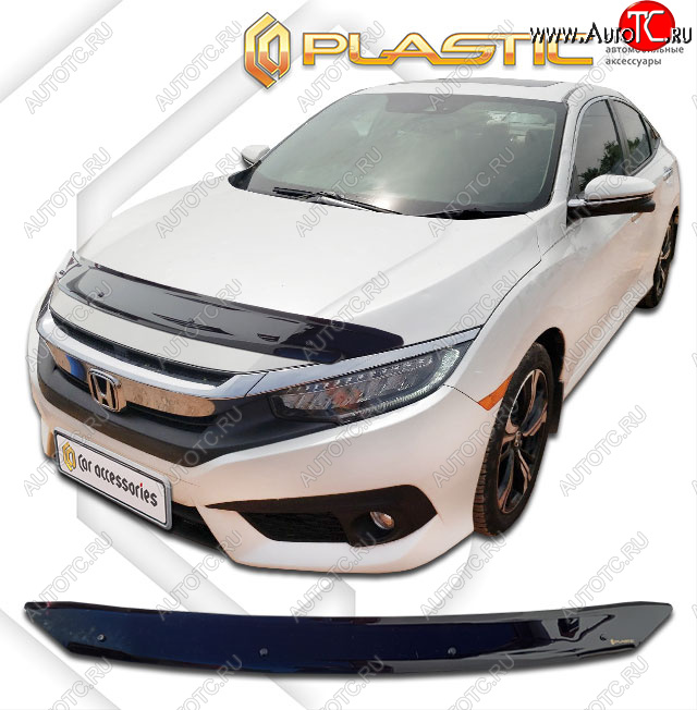 1 969 р. Дефлектор капота (Япония) CA-Plastic  Honda Civic  FK7 (2017-2019) хэтчбэк 5 дв. дорестайлинг (classic черный, без надписи)  с доставкой в г. Владивосток