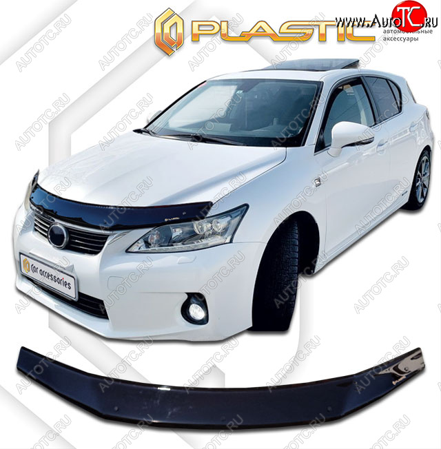 2 079 р. Дефлектор капота CA-Plastic  Lexus CT200h  A10 (2011-2013) дорестайлинг (classic черный, с надписью)  с доставкой в г. Владивосток