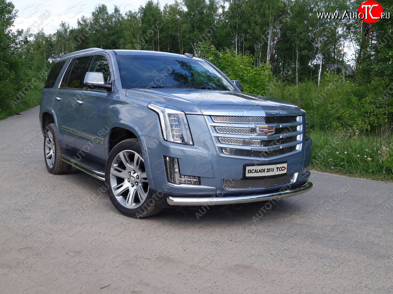 24 949 р. Защита переднего бампера нижняя 76,1 мм ТСС Тюнинг  Cadillac Escalade  GMTK2 джип 5 дв. (2015-2020) короткая база (нержавейка)  с доставкой в г. Владивосток