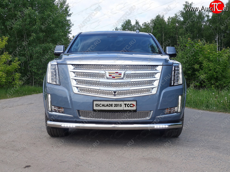 40 999 р. Защита переднего бампера нижняя с ДХО 76,1 мм ТСС Тюнинг  Cadillac Escalade  GMTK2 джип 5 дв. (2015-2020) короткая база (нержавейка)  с доставкой в г. Владивосток