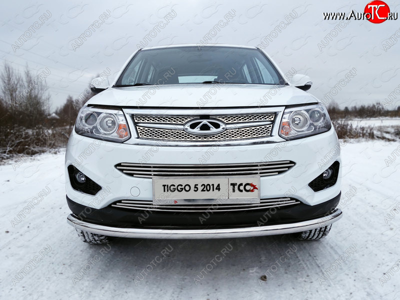 4 649 р. Нижняя декоративная вставка в бампер ТСС Тюнинг  Chery Tiggo 5  (T21) (2014-2017) дорестайлинг (d 12 мм)  с доставкой в г. Владивосток