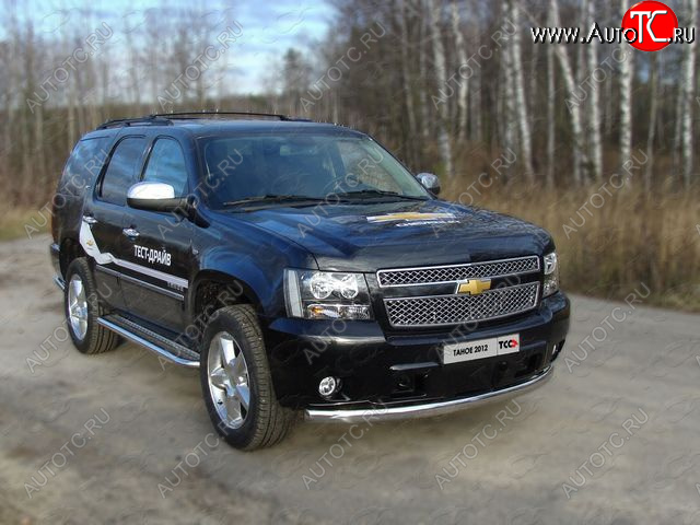 28 699 р. Защита переднего бампера овальная 75х42 мм ТСС тюнинг  Chevrolet Tahoe ( GMT900,  K2UC) (2006-2021) 5 дв. (нержавейка)  с доставкой в г. Владивосток