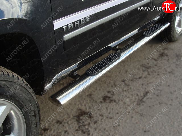 45 999 р. Пороги овальные с накладкой 120x60 мм ТСС Тюнинг Chevrolet Tahoe GMT900 5 дв. (2006-2013) (серые)  с доставкой в г. Владивосток