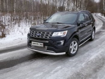 Защита передняя нижняя овальная длинная 75х42 мм ТСС Тюнинг Ford Explorer U502 1-ый рестайлинг, 5 дв. (2015-2018)  (нержавейка)