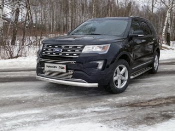 Защита передняя нижняя овальная короткая 75х42 мм ТСС Тюнинг Ford Explorer U502 1-ый рестайлинг, 5 дв. (2015-2018)  (нержавейка)