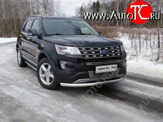 21 799 р. Защита переднего бампера нижняя 76,1 мм ТСС Тюнинг Ford Explorer U502 1-ый рестайлинг, 5 дв. (2015-2018) (нержавейка)  с доставкой в г. Владивосток