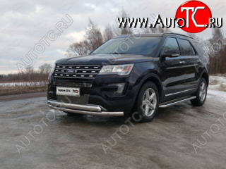 29 599 р. Защита передняя нижняя двойная 76,1*75 мм ТСС Тюнинг Ford Explorer U502 1-ый рестайлинг, 5 дв. (2015-2018) (нержавейка)  с доставкой в г. Владивосток