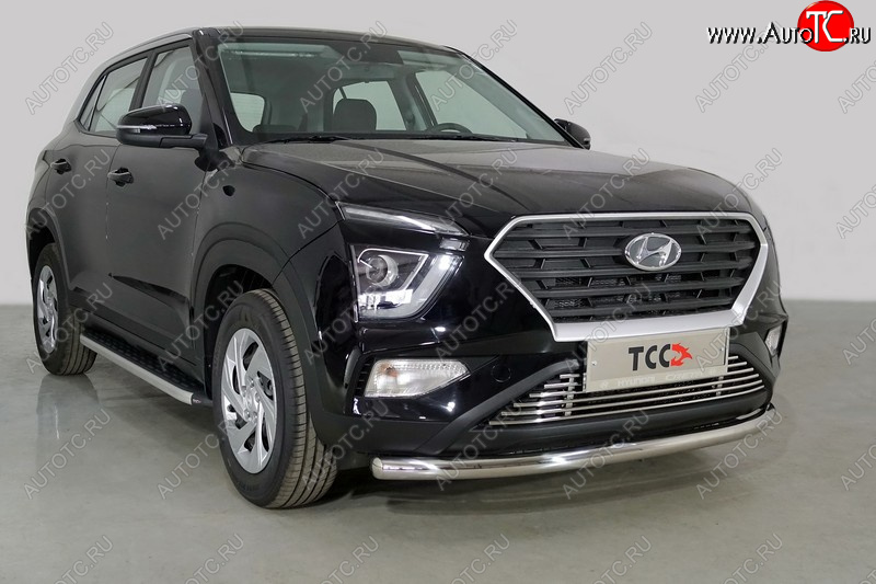 21 599 р. Защита переднего бампера нижняя d60,3 мм ТСС Тюнинг  Hyundai Creta  SU (2020-2022) (нержавейка)  с доставкой в г. Владивосток