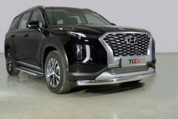 25 999 р. Защита переднего бампера нижняя овальная 75х42 мм ТСС Тюнинг  Hyundai Palisade  LX2 (2018-2022) (нержавейка)  с доставкой в г. Владивосток. Увеличить фотографию 1