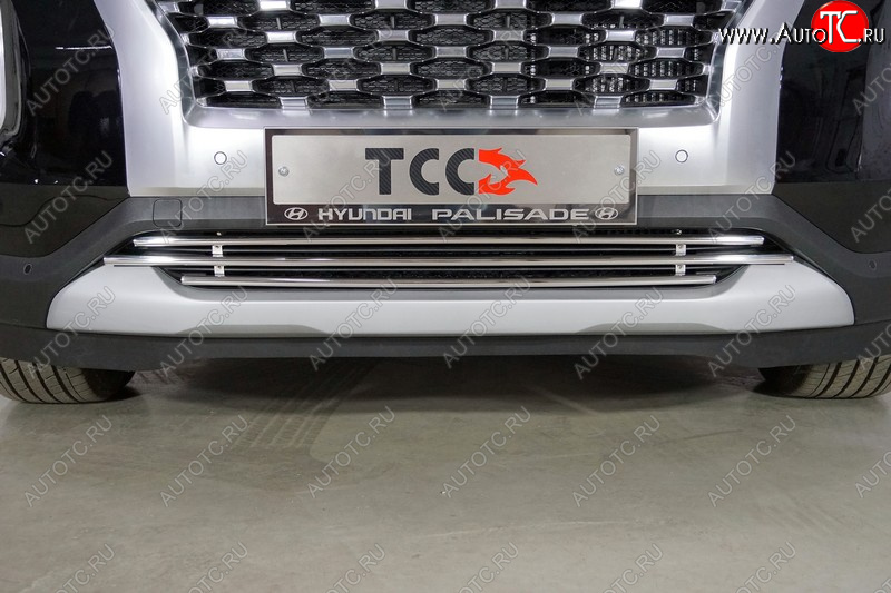 7 699 р. Нижняя декоративная вставка в бампер ТСС Тюнинг  Hyundai Palisade  LX2 (2018-2022) (d 16 мм )  с доставкой в г. Владивосток