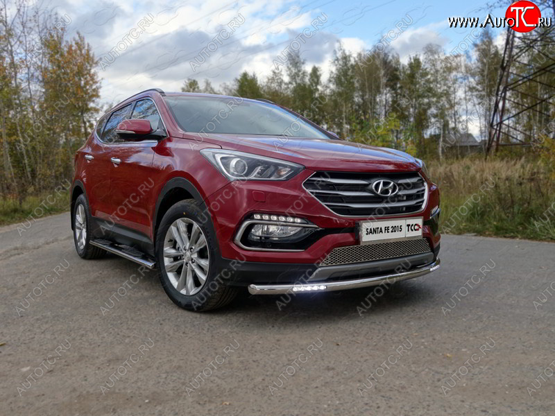 36 999 р. Защита переднего бампера нижняя с ДХО 60,3 мм ТСС Тюнинг Hyundai Santa Fe DM рестайлинг (2015-2019) (нержавейка)  с доставкой в г. Владивосток