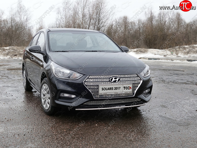 6 099 р. Защита переднего бампера нижняя 25 мм ТСС Тюнинг Hyundai Solaris HCR седан дорестайлинг (2017-2020) (нержавейка)  с доставкой в г. Владивосток