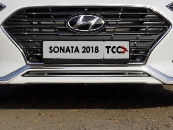 4 649 р. Нижняя декоративная вставка в бампер ТСС Тюнинг  Hyundai Sonata  LF (2017-2019) рестайлинг (d 12 мм)  с доставкой в г. Владивосток. Увеличить фотографию 1