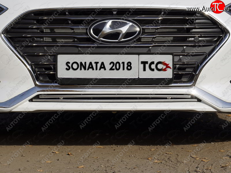 4 649 р. Нижняя декоративная вставка в бампер ТСС Тюнинг  Hyundai Sonata  LF (2017-2019) рестайлинг (d 12 мм)  с доставкой в г. Владивосток