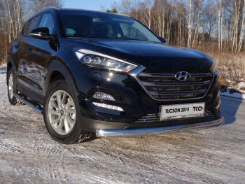 Защита переднего бампера нижняя овальная 75х42 мм ТСС Тюнинг Hyundai Tucson TL дорестайлинг (2015-2018)  (нержавейка)