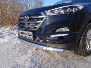 Защита передняя нижняя овальная с ДХО 75х42 мм ТСС Тюнинг Hyundai Tucson TL дорестайлинг (2015-2018)  (нержавейка)