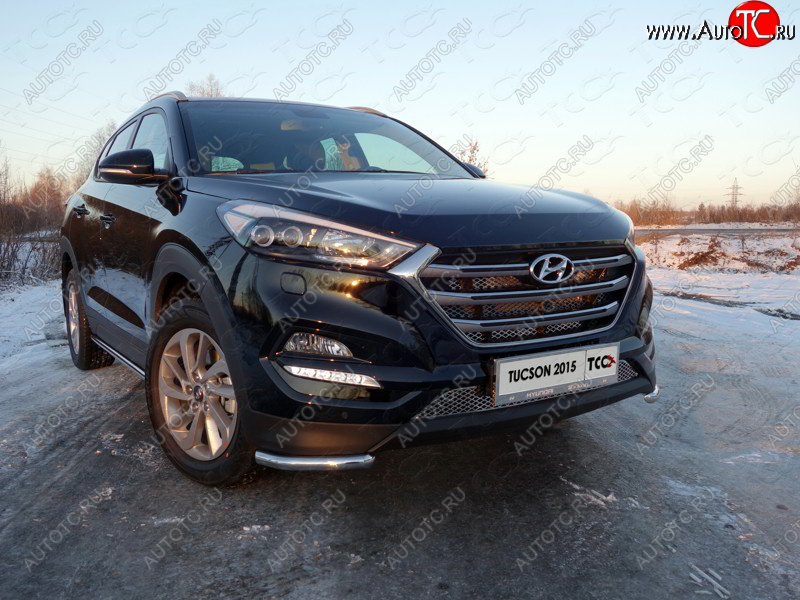 11 999 р. Защита переднего бампера уголки 42,4 мм ТСС тюнинг Hyundai Tucson TL дорестайлинг (2015-2018) (нержавейка)  с доставкой в г. Владивосток