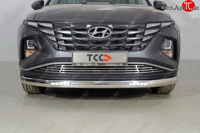 43 699 р. Защита передняя нижняя овальная с ДХО 75х42 мм ТСС Тюнинг  Hyundai Tucson  NX4 (2020-2022) (нержавейка)  с доставкой в г. Владивосток