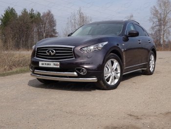 Защита переднего бампера нижняя двойная 75*75 мм ТСС Тюнинг INFINITI Q70 Y51 рестайлинг (2015-2018)  (нержавейка)