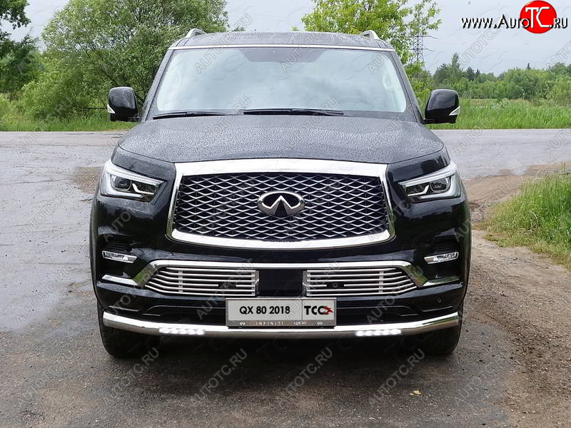 44 499 р. Защита переднего бампера нижняя с ДХО 76,1 мм ТСС Тюнинг INFINITI QX80 Z62 2-ой рестайлинг (2018-2024) (нержавейка)  с доставкой в г. Владивосток