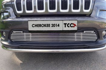 10 799 р. Декоративная вставка переднего бампера ТСС Тюнинг  Jeep Cherokee  KL (2014-2017) дорестайлинг (d 12 мм)  с доставкой в г. Владивосток. Увеличить фотографию 1