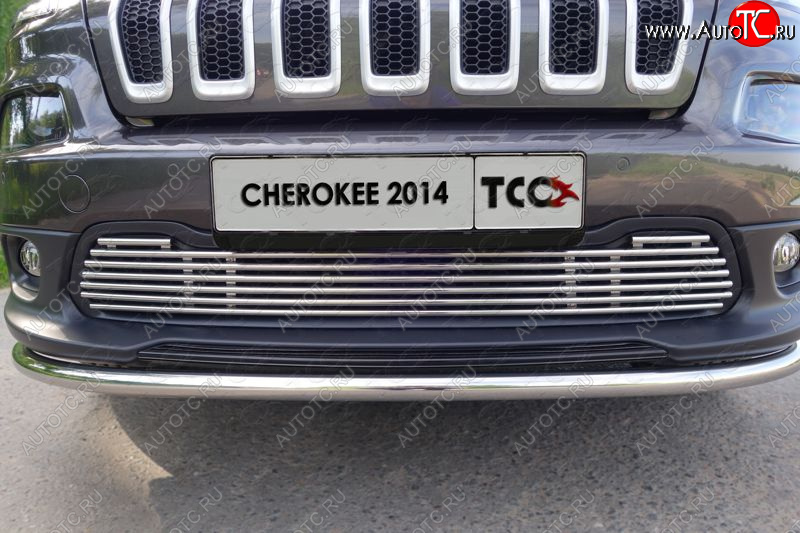 10 799 р. Декоративная вставка переднего бампера ТСС Тюнинг  Jeep Cherokee  KL (2014-2017) дорестайлинг (d 12 мм)  с доставкой в г. Владивосток