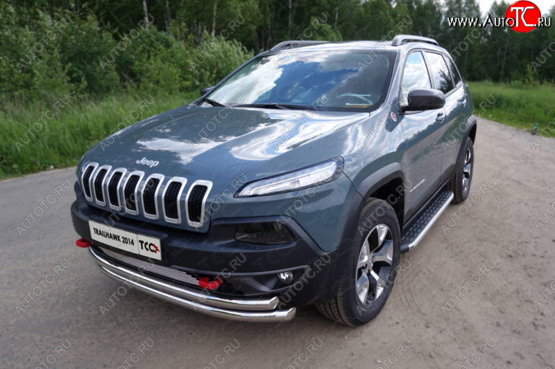 25 599 р. Защита переднего бампера (Trailhawk, двойная 60,3/60,3 мм) ТСС Тюнинг  Jeep Cherokee  KL (2014-2017) дорестайлинг (нержавейка)  с доставкой в г. Владивосток