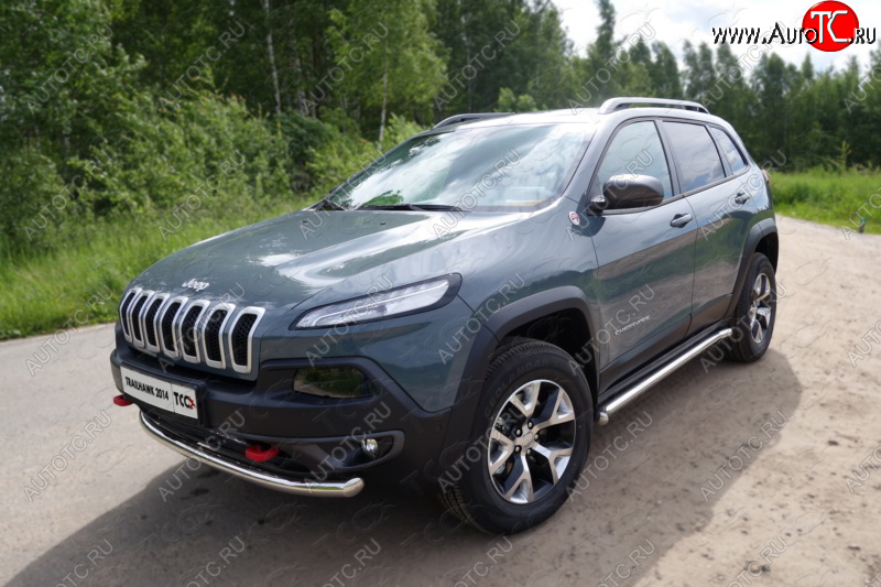 17 999 р. Защита переднего бампера (Trailhawk, d60,3 мм) ТСС Тюнинг Jeep Cherokee KL дорестайлинг (2014-2017) (нержавейка)  с доставкой в г. Владивосток