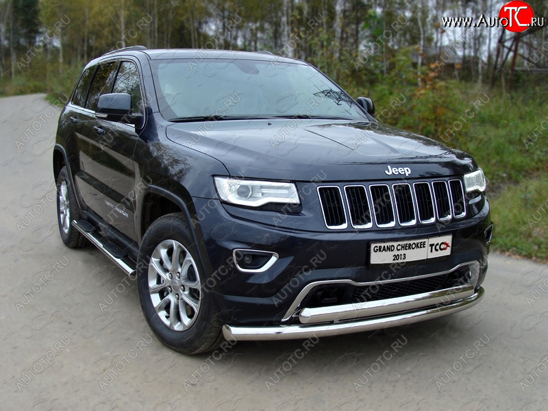 30 999 р. Защита передняя нижняя двойная 76,1*75 мм Тюнинг Jeep Grand Cherokee WK2 1-ый рестайлинг (2013-2018) (нержавейка)  с доставкой в г. Владивосток