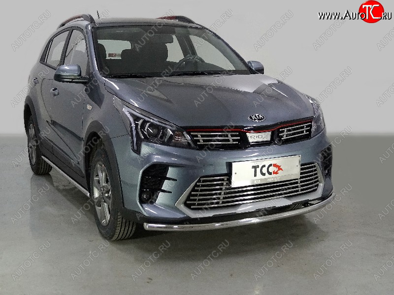 12 599 р. Защита передняя нижняя длинная 42,4 мм ТСС Тюнинг KIA Rio X рестайлинг (2020-2024) (нержавейка)  с доставкой в г. Владивосток