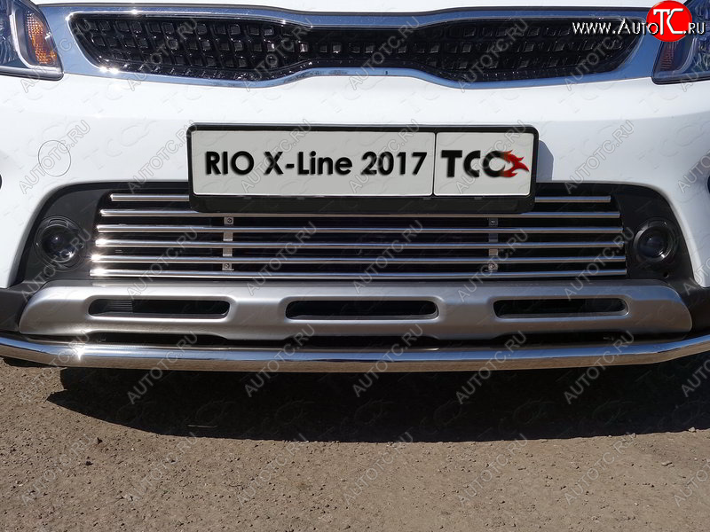 9 349 р. Нижняя декоративная вставка в бампер ТСС Тюнинг  KIA Rio  X-line (2017-2021) (d 12 мм)  с доставкой в г. Владивосток