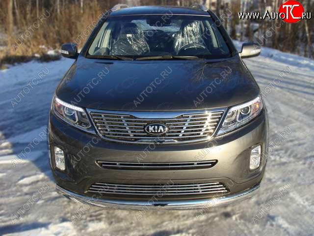 9 349 р. Верхняя декоративная вставка решетки радиатора ТСС Тюнинг  KIA Sorento  XM (2012-2015) рестайлинг (d 12 мм)  с доставкой в г. Владивосток