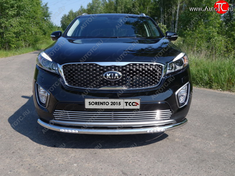 7 699 р. Декоративная вставка переднего бампера ТСС Тюнинг  KIA Sorento  UM/Prime (2014-2018) дорестайлинг (d 12 мм)  с доставкой в г. Владивосток